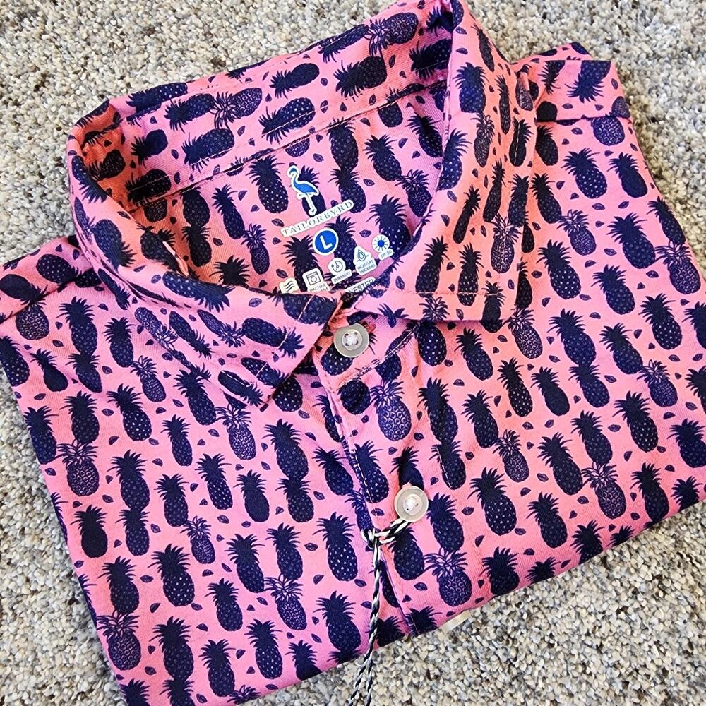 TailorByrd Polo Mens L Pink Pineapple Golf Moisture Wicking New With Tags